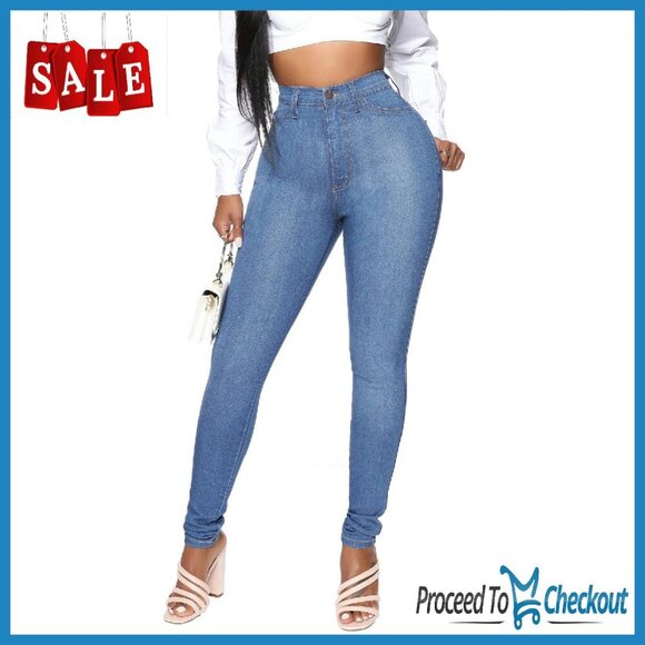 Denim - High Waisted Skinny Stretch Jeans Butt Lifting Slim Fit Denim Pants